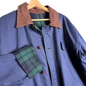 Colebrook Mens Reversible Barn Chore Jacket Navy Blue Green Plaid Wool Small